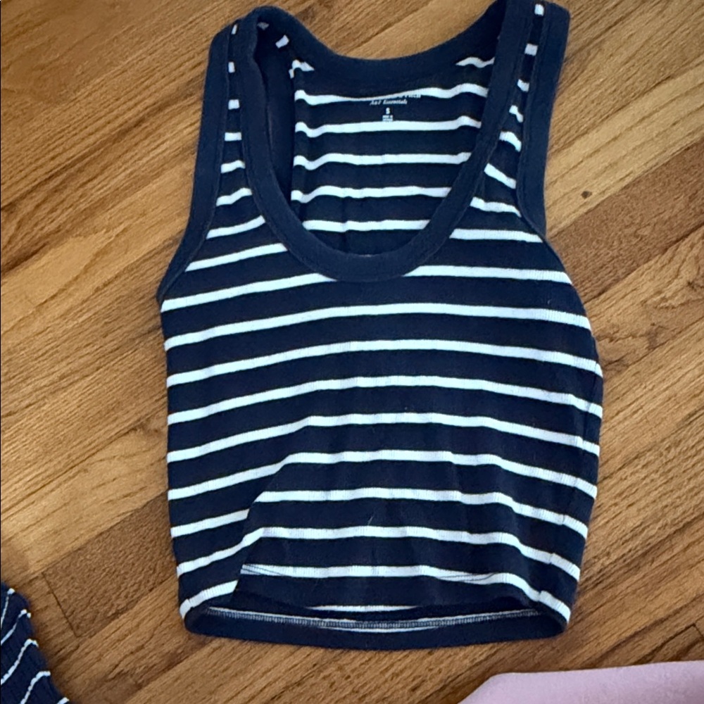 Abercrombie & Fitch Navy and White Striped Tank Top